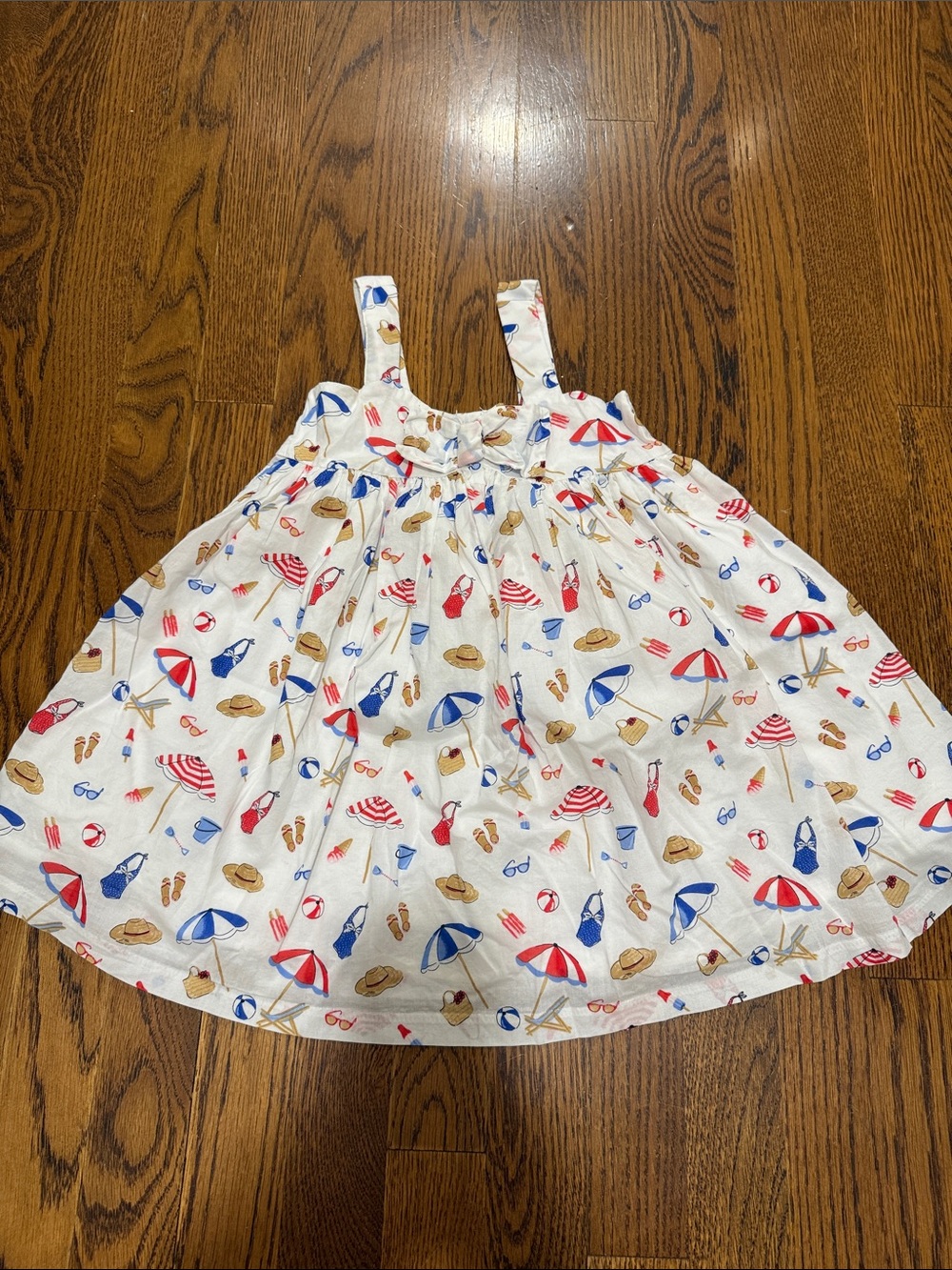Janie and Jack White Sundress with Red, Blue & Tan Beach Motif